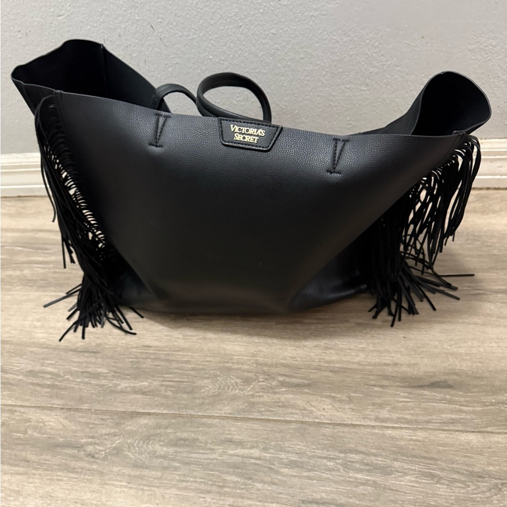 Victoria's Secret Black Tote with Fringe Accents